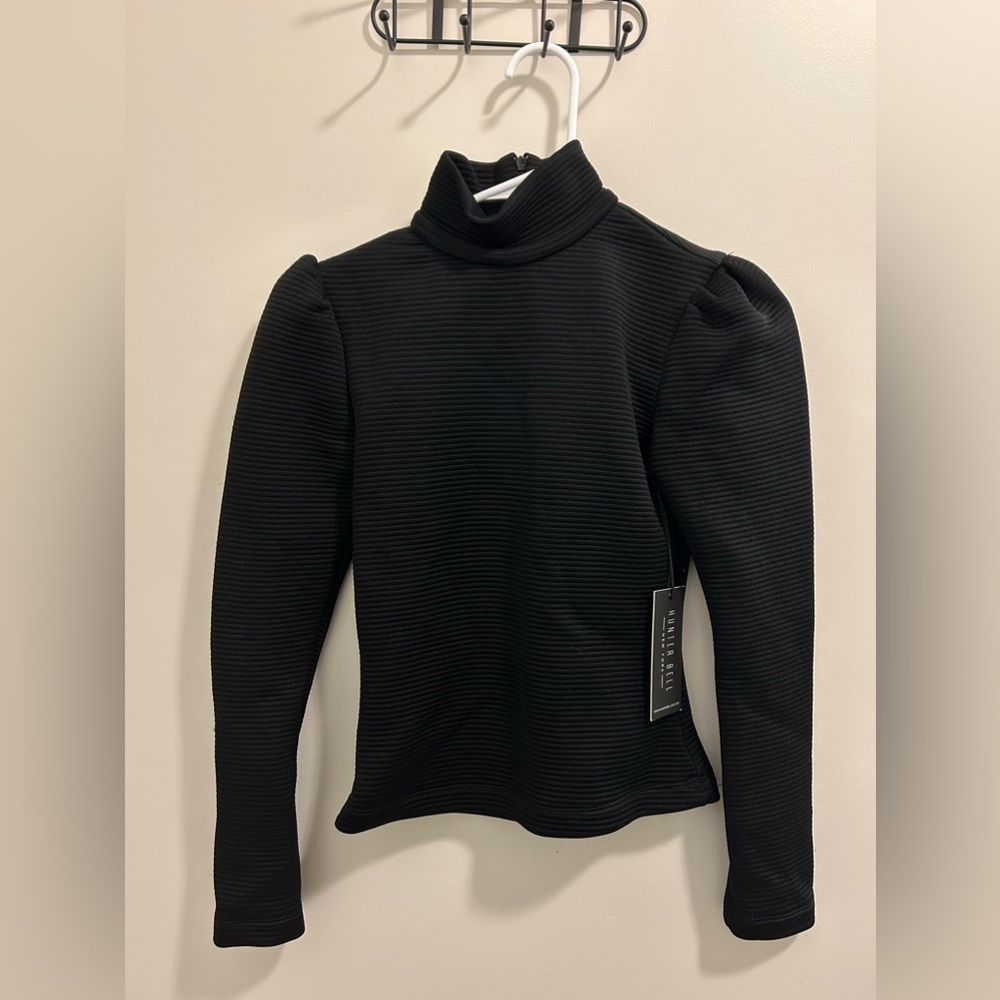 Hunter Bell Black Ribbed Turtleneck Top
